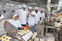 Menteri Perindustrian Airlangga Hartarto meninjau proses pengemasan nanas dalam kaleng di pabrik PT Great Giant Pinapple,Lampung (Foto: Kemenperin)