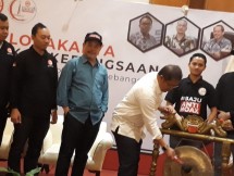 Menkominfo Rudi Antara saat pembukaan Rakornas dan Lokarya Perkumpulan Gerakan Kebangsaan