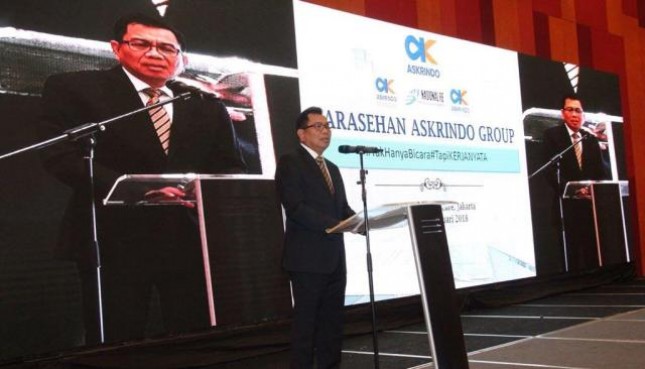 Direktur Utama Askrindo Asmawi Syam memberikan sambutan dalam kegiatan sarasehan Askrindo Group, Selasa 30 Januari 2018 (Fadli: INDUSTRY.co.id)