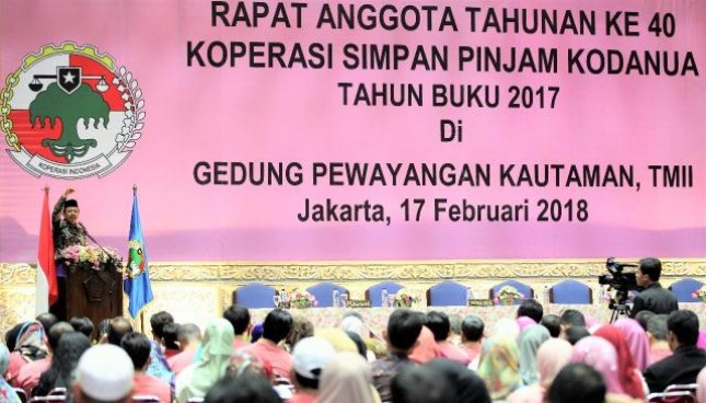 Rapat Anggota Tahunan (RAT) ke-40 Koperasi Simpan Pinjam (KSP) Kodanua Tahun Buku 2017, di Jakarta, Sabtu (17/2).