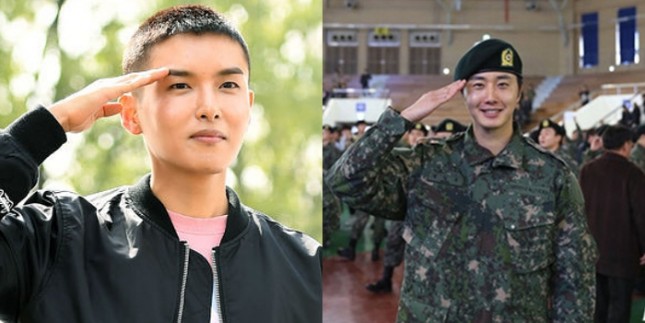 Ryeowook Super Junior dan Jung Il Woo saat jalani wajib militer. (Foto Dispatch)