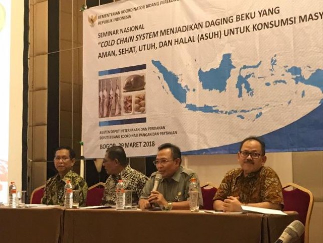 Seminar Nasional Cold Chain System Menjadikan daging Beku yang Aman, Sehat, Utuh dan Halal (ASUH) untuk dikonsumsi Masyarakat yang diselenggarakan oleh Kementerian Koordinator Bidang Perekonomian di Bogor.