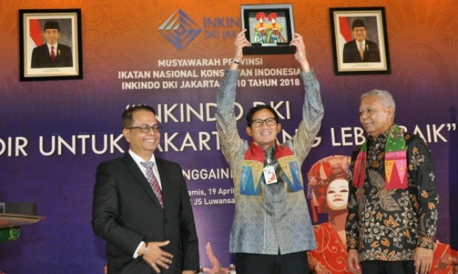 Wakil Gubernur DKI Jakarta Sandiaga Uno saat menghadiri Musyawarah Inkindo Provinsi DKI Jakarta