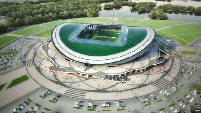Stadion Kazan Arena, stadion yang terletak di Kota Kazan ini merupakan salah satu stadion terbaru di Rusia.stadion berkapasitas 45.000 penonton ini adalah bentuknya yang menyerupai bunga teratai bila dilihat dari atas