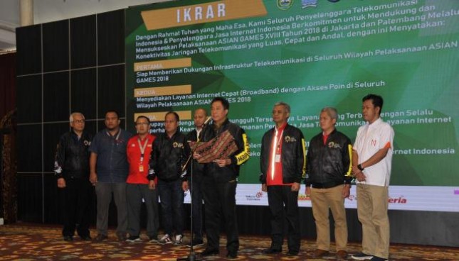 Penyelenggara layanan telekomunikasi dan internet Indonesia mengikrarkan dukungan untuk pelaksanaan Asian Games XVIII 2018 yang akan berlangsung dari tanggal 18 Agustus s.d. 2 September 2018 di Jakarta dan Palembang.