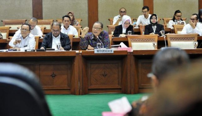 Menteri Koperasi dan UKM AAGN Puspayoga saat Rapat Kerja dengan Komisi VI DPR di Gedung DPR Senayan Jakarta, Senin, (9/7/2018)