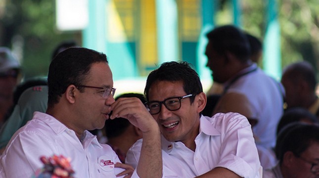 Pasangan calon gubernur dan calon wakil gubernur Anies Baswedan dan Sandiaga Uno. (Donal Husni/NurPhoto)