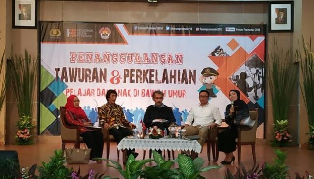 FGD Promoter ketujuh dengan tema Penanggulangan Tawuran dan Perkelahian Yang Melibatkan Pelajar atau Anak di Bawah Umur di Wisma Bhayangkari, Jakarta Selatan, Kamis (9/8).