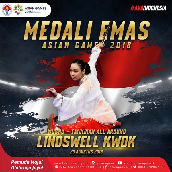 Atlet Wushu Indonesia, Lindswell Kwok Raih Medali Emas di Ajang Asian Games 2018