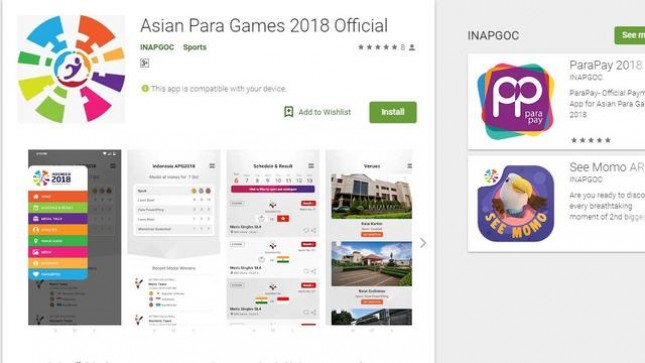 INAPGOC resmi meluncurkan aplikasi Asian Para Games 2018 untuk memudahkan masyarakatkan mengakses seputar informasi. (dok. Google Play)