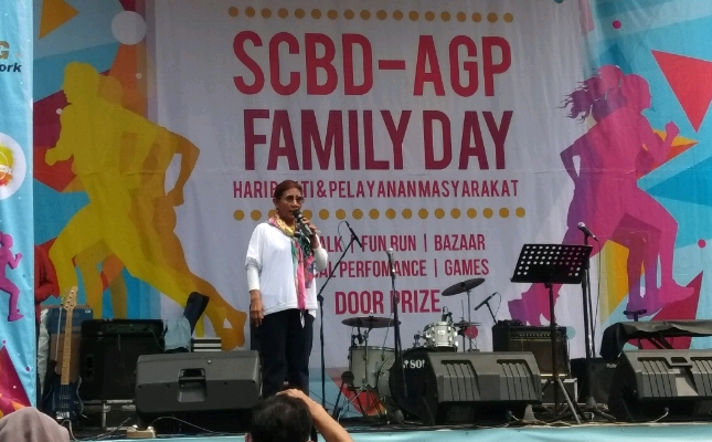 Menteri Kelautan dan Perikanan (KKP) Susi Pudjiastuti saat menghadiri acara "Hari Bakti dan Pelayanan Masyarakat" yang digelar oleh AGP di Kawasan SCBD, Jakarta (Foto: Ridwan/Industry.co.id)