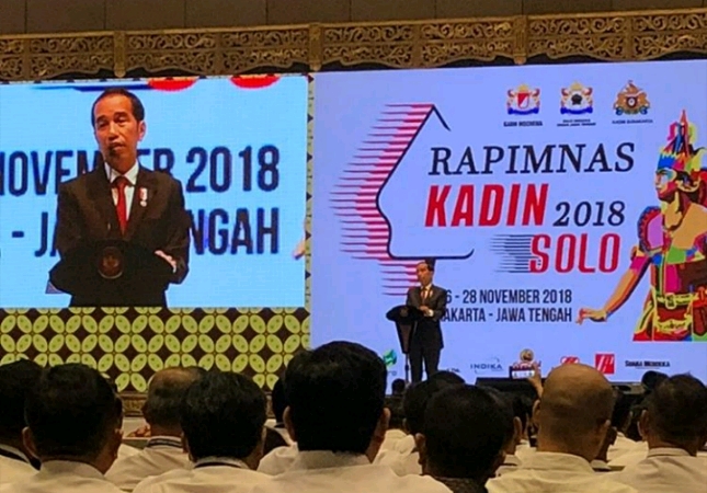 Presiden Jokowi saat menutup Rapimnas Kadin 2018 (Foto: Kemenperin)