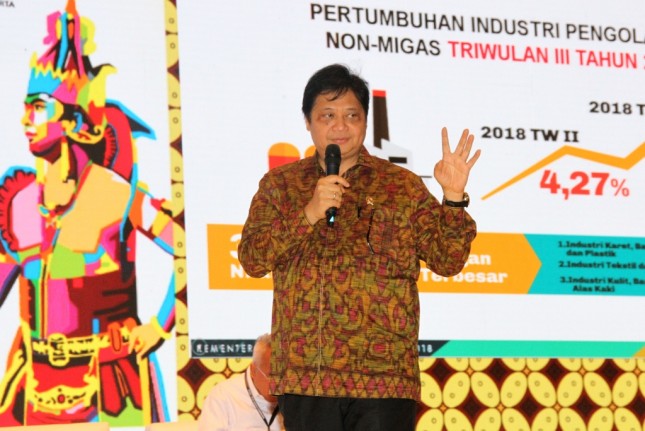 Menteri Perindustrian Airlangga Hartarto saat menjadi narasumber Rapimnas Kadin 2018 (Foto: Kemenperin) 