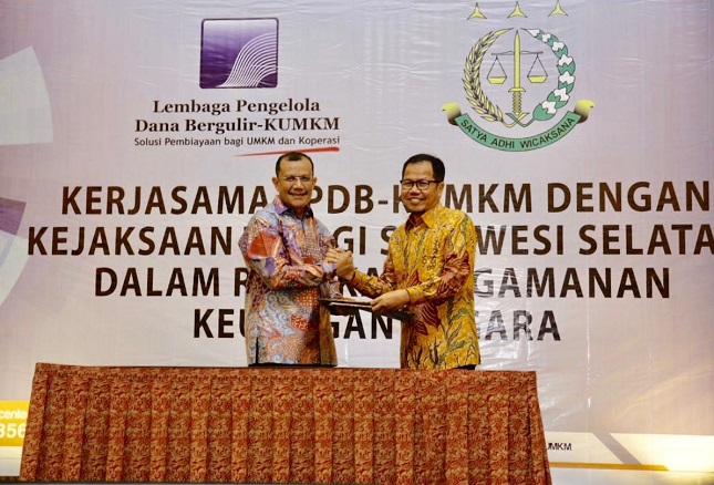 Direktur Utama LPDB-KUMKM Braman Setyo dalam sambutannya pada acara penandatanganan nota kesepahaman bersama atau memorandum of understanding (MoU) antara LPDB-KUMKM dengan Kejaksaan Tinggi Sulawesi Selatan, Makassar.
