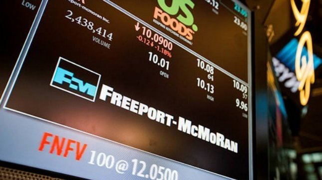 Ilustrasi saham Freeport Mc-Moran di New York Stock Exchange. (Michael Nagle/Bloomberg via Getty Images)