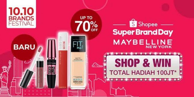 Menjadi salah satu brand populer di kategori Kecantikan Shopee, Maybelline New York hadirkan beragam penawaran menarik di Shopee 10.10 Brands Festival