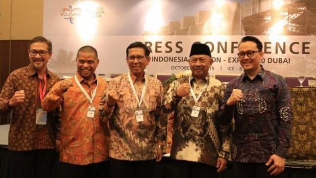 Para narasumber Paviliun Indonesia, berbincang seusai konferensi pers peluncuran Paviliun Indonesia pada Trade Expo Indonesia (TEI) 2019 (18/10). 