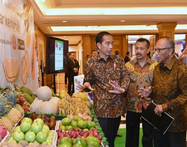 Ketua Umum Asosisasi Pengelola Pasar Seluruh Indonesia (Asparindo) Joko Setiyanto (tengah) sedang berbincang-bincang dengan Presiden Joko Widodo/ foto istimewa