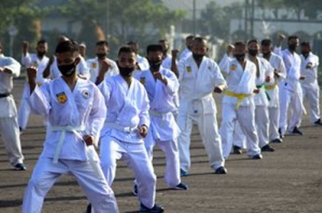 Tingkatkan Imunitas Tubuh, Prajurit Resimen Infantri 2 Marinir Latihan Karate