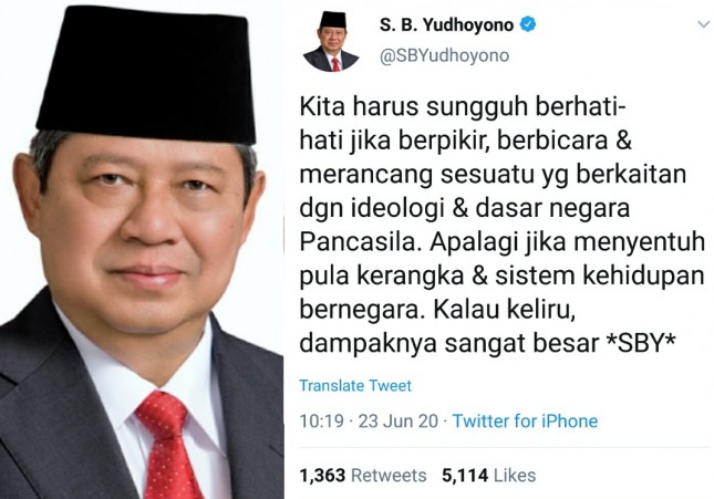 Mantan Presiden RI Susilo Bambang Yudhoyono Angkat Bicara soal RUU HIP (captured INDUSTRY.co.id) 