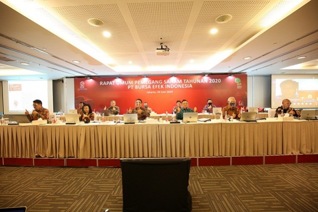 Suasana RUPST 2019 BEI yang diselenggarakan sejalan dengan protokol kesehatan COVID-19 yang mengimbau masyarakat untuk melakukan physical distancing. (Foto: Humas BEI)
