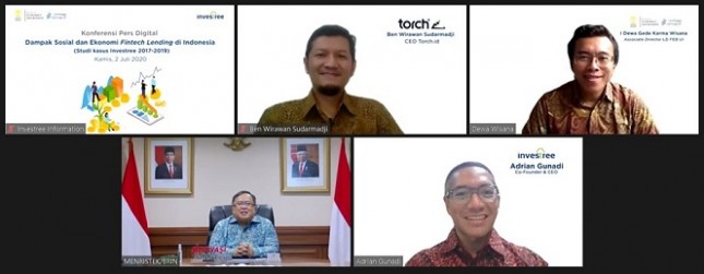 Suasana konferensi pers virtual Dampak Sosial dan Ekonomi Fintech Lending di Indonesia (Studi Kasus Investree 2017-2019). (Foto: Humas Investree)