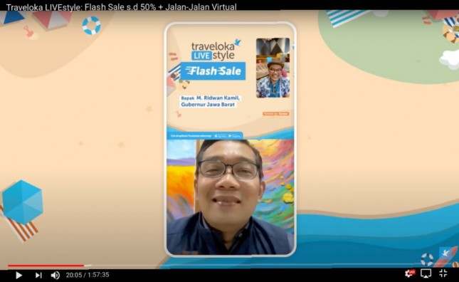 Gubernur Jawa Barat Ridwan Kamil Memaparkan Strategi Pariwisata di Masa Adaptasi Kebiasaan Baru (AKB) Termasuk Penerapan 3M (Memakai masker, Mencuci Tangan, dan Menjaga jarak) Pada Sesi Bincang Santai di Acara Live Stream Traveloka LIVEstyle