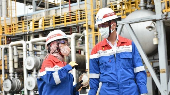 Menteri Perindustrian Agus Gumiwang Kartasasmita ketika melakukan kunjungan kerja di PT Pertamina (Persero) Refinery Unit II Dumai, Provinsi Riau