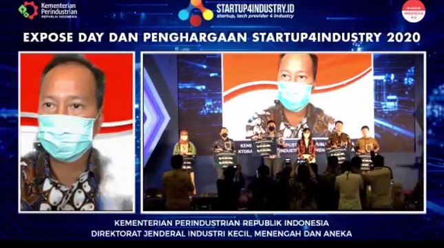 Menteri Perindustrian Agus Gumiwang Kartasasmita saat menghadiri acara penghargaan kompetisi Startup4Industry secara virtual (Foto: Ridwan/Industry.co.id)