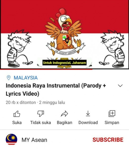 Lagu Indonesia Raya Dihina Akun Youtube MY Asean berbendera Malaysia