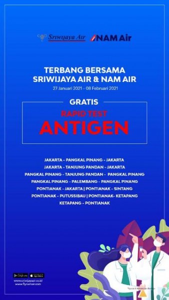 Terbang Bersama Sriwijaya Air Group Gratis Rapid Test Antigen
