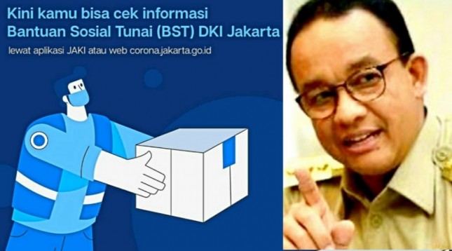 Aplikasi Cek BST dan Gubernur Jakarta Anies Baswedan (foto Kolase)