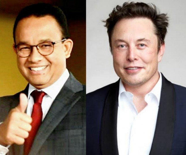 Gubernur Jakarta Anies Baswedan dan Elon Musk CEO Tesla (foto Kolase)