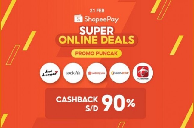 Promo Puncak ShopeePay Super Online Deals, Cashback Hingga 90% di Tanggal 21 Februari 