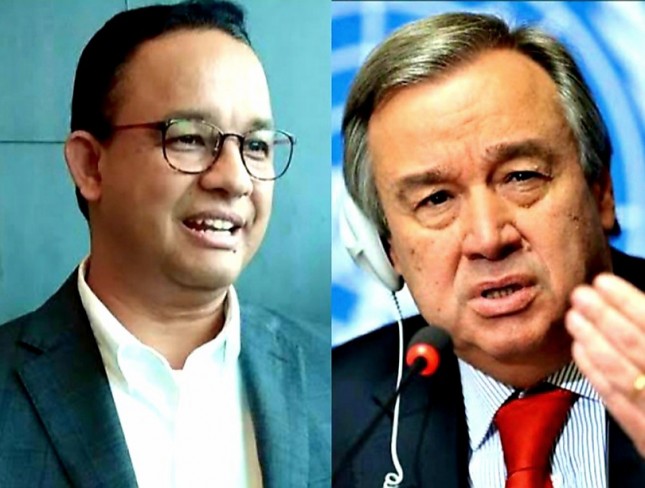 Gubernur Jakarta Anies dan Sekjen PBB Gueteres (kolase)