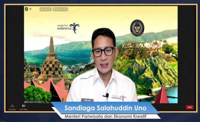 Menteri Pariwisata dan Ekonomi Kreatif (Menparekraf) Sandiaga Salahuddin Uno Saat Weekly Press Briefing Secara Virtual di Jakarta, Senin (12/7/2021)