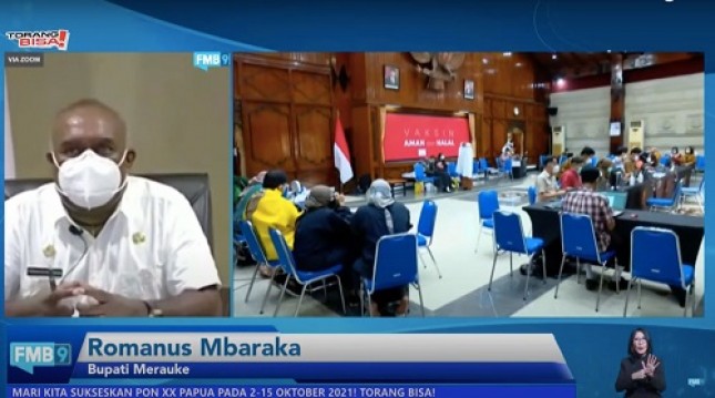 Bupati Merauke Romanus Mbraka dalam acara Diskusi Forum Merdeka Barat 9 (FMB9) yang digelar secara virtual bertajuk bertajuk "Papua Siap Gelar PON XX 2021" pada Rabu (14/7/2021). 