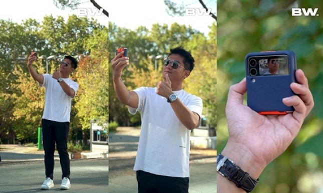 Samsung Galaxy Z Flip3 5G menawarkan kepraktisan yang memudahkan Boy William dalam membuat konten unik dan menarik. (Foto: Humas PT Samsung Electronics Indonesia)