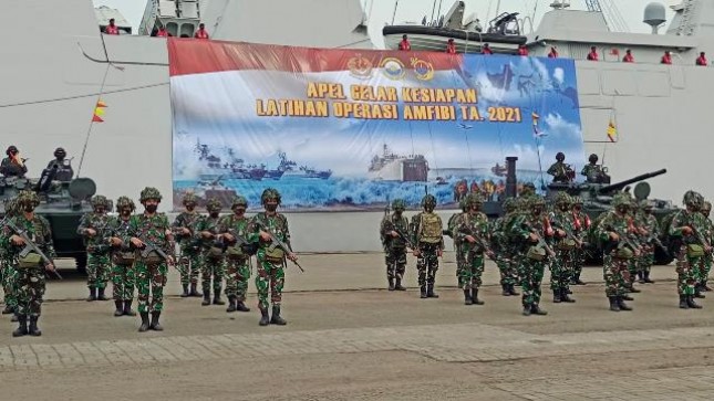 Prajurit Korps Marinir Siap Dalam Latihan PuncakTNI AL Armada Jaya 2021