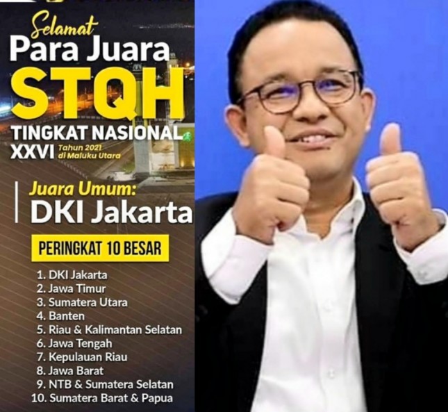 DKI Jakarta Juara Umum STQH Nasional dan Gubernur Anies ( foto Kolase)