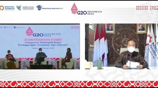 Mendag Muhammad Lutfi, Meninvest Bahlil Lahadalia bersama Menperin Agus Gumiwang Kartasasmita saat Konferensi Pers Bersama "Inaugurasi G20 TIIWG"