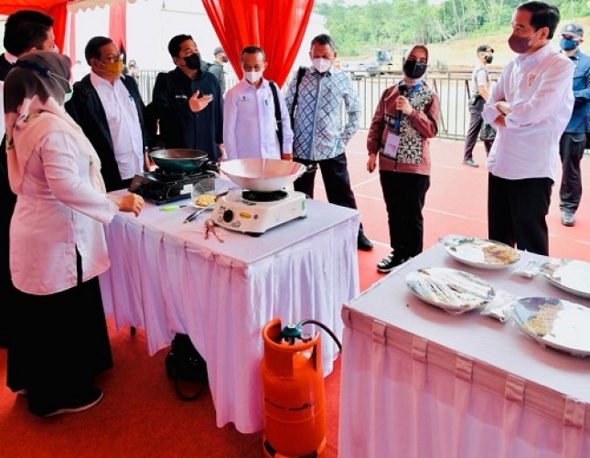 Presiden Jokowi didampingi Seskab Pramono Anung dan sejumlah menteri pada acara groundbreaking proyek hilirisasi batu bara menjadi DME di Muara Enim, Sumsel, Senin (24/01/2022) (Foto: BPMI Setpres/Laily Rachev)