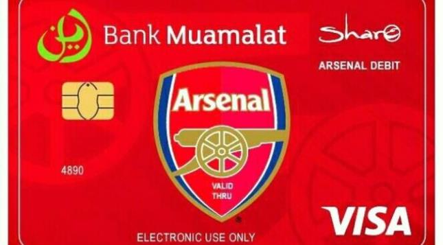 PT Bank Muamalat Indonesia Tbk meluncurkan desain baru Kartu Debit Shar-e Arsenal FC, (Foto Ist)
