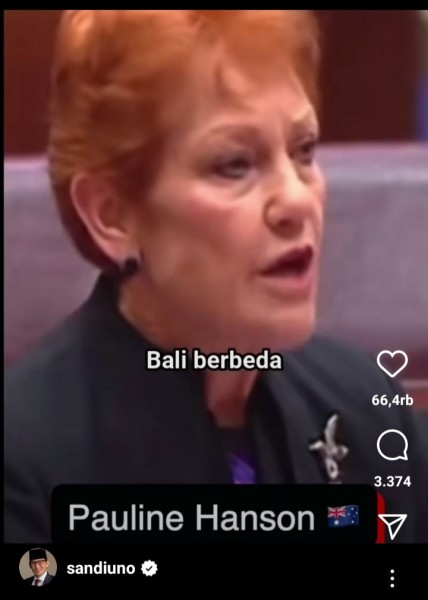 Sandiaga Uno bantah statement Senator Pauline Hanson (foto screenshot @sandiuno)