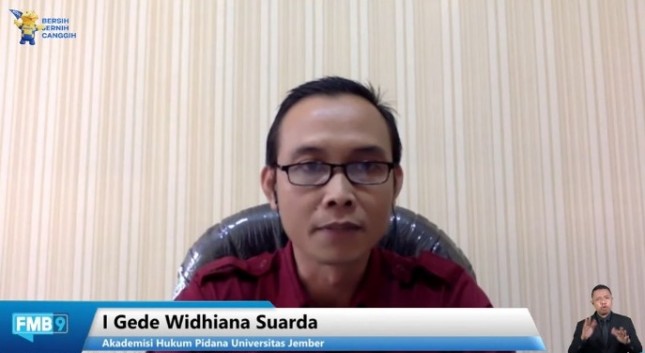 Pengamat hukum dari Universitas Jember, I Gede Widhiana Suarda dalam diskusi Forum Merdeka Barat 9 (FMB9) yang bertajuk RUU KUHP Wujud Keadilan Hukum Indonesia, Senin (29/8/2022). 