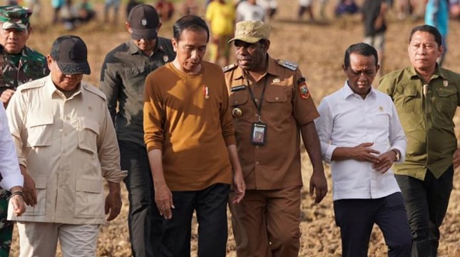 Presiden Joko Widodo (Jokowi) meninjau lokasi pengembangan Food Estate di Keerom, Papua