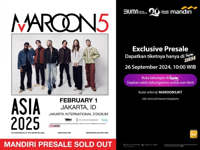 Tiket Maroon 5 beli di livin by mandiri