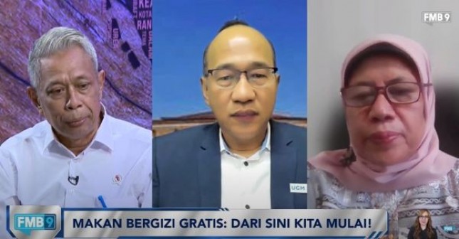 Agus Jabo Priyono: Wakil Menteri Sosial RI (Kiri), Ikeu Tanziha, Staf Ahli Kepala Badan Gizi Nasional (Kanan) Andreasta Meliala, Kabiro Pelayanan Kesehatan Terpadu UGM (Tengah)