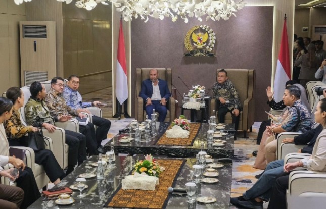 Menekraf Teuku Riefky Harsya beserta jajaran Kementerian Ekonomi Kreatif saat bertemu delegasi film "Women From Rote Island" di Gedung DPR RI, Senayan, Jakarta, Kamis (28/11/2024).