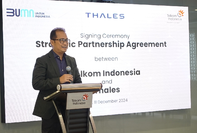 Direktur Strategic Portfolio Telkom Budi Setyawan Wijaya dalam acara penandatanganan Strategic Partnership Agreement (SPA) antara Telkom Indonesia dengan Thales, beberapa waktu yang lalu.